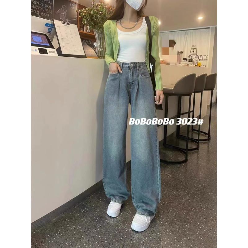 

Джинсовые штаны для мытья полов, женские лето 2023 года, новая европейская станция, завышенная талия, горизонтальный карман, свободные брюки с широкими штанинами