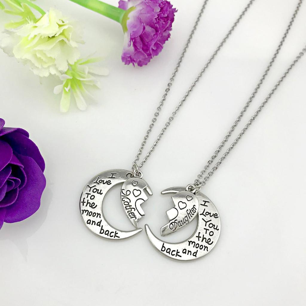 Gifts for Mom I Love You To the Moon and Back Mother Daughter Necklaces Pendant 2pc Set Mothers Day Gifts