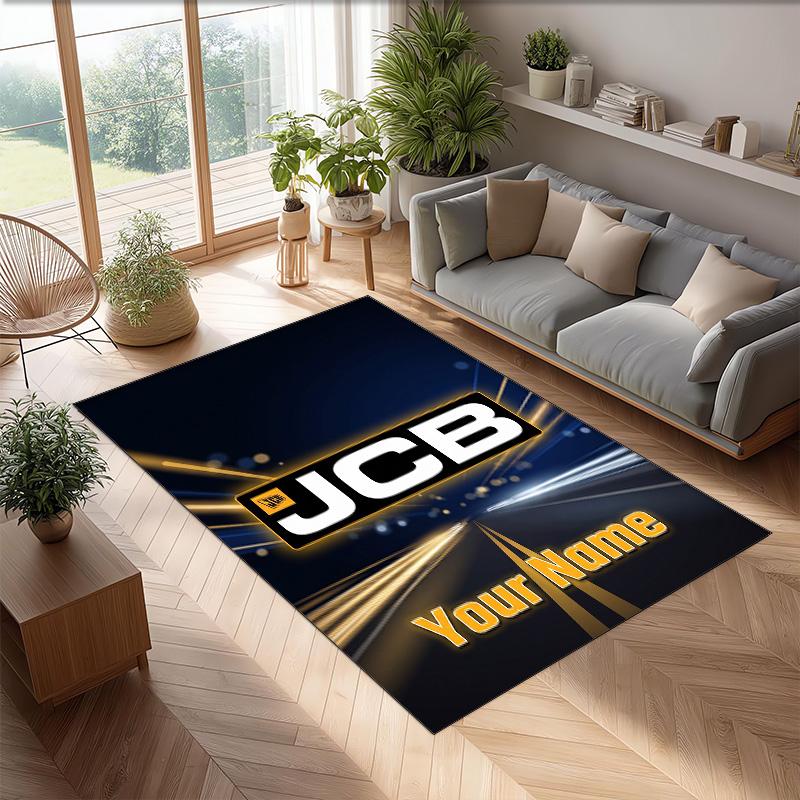 JCB Crystal Velvet Rug, Custom Name Text Personalized Non‑Slip Floor Mat for Home Decor Gift