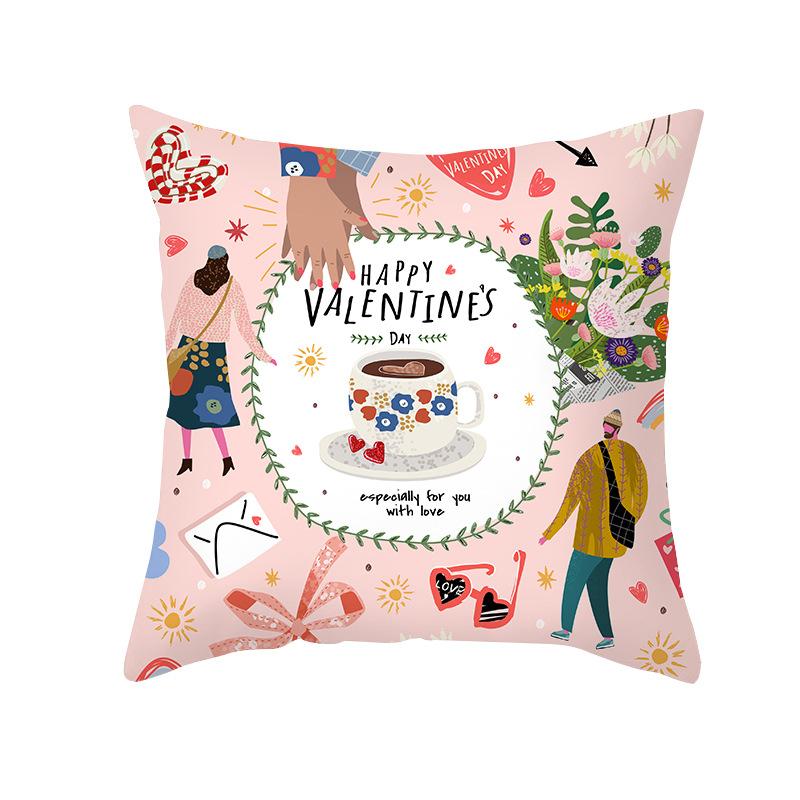 Shopee Valentine's Day Pillow Cover Home Sofa Cushion Cover Peach Skin Printed Living Room Bedroom Cushion Cover