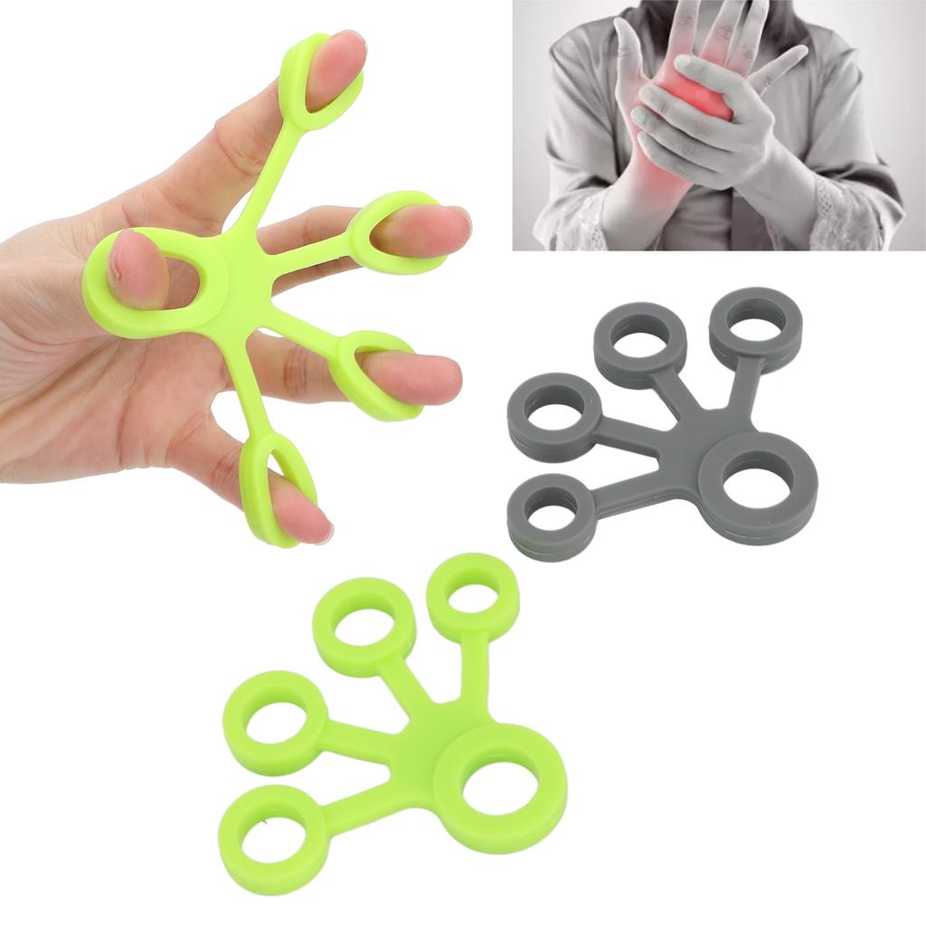 2pcs Portable Silicone Finger Stretcher High Elasticity Five Fingers Stretch Band for Guitarist Green Grey 8.8lb