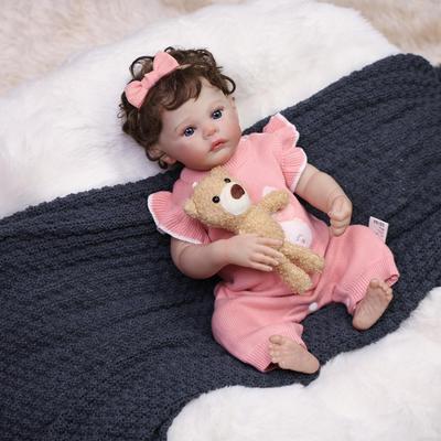 18 Zoll Reborn Babypuppe Vollsilikon Vinyl Realistische Haut mit sichtbaren Adern Früherziehungsspielzeug Geburtstagsgeschenk