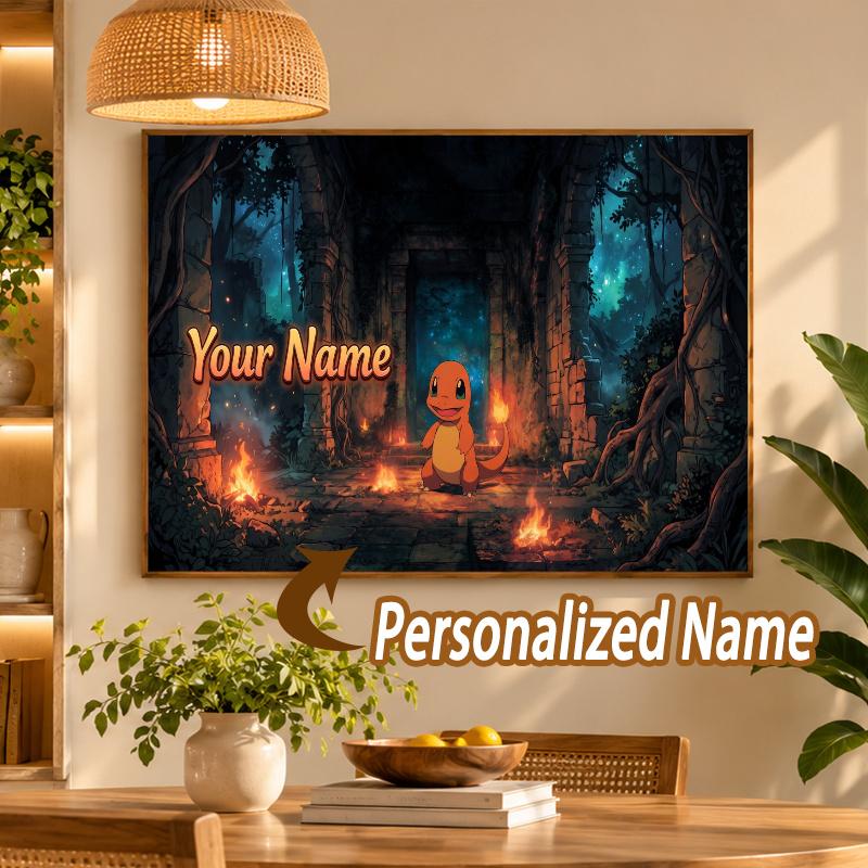 Charmander Custom Name Diamond Painting Personalized 5D Full Drill DIY Diamond Art Home Decor
