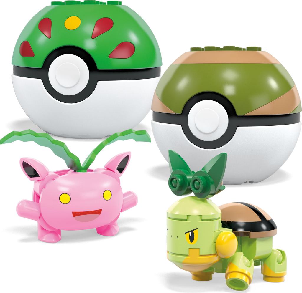 MEGA MEGA Pokemon Building Toy Set Grass Trainer Team 118 деталей 4 подвижных персонажа для детей ростом 2 дюйма