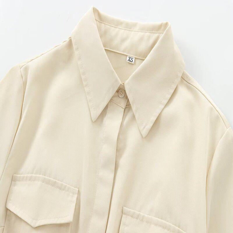 Fashion Style 2024 Autumn New Women's Clothing Pocket Shirt Style Long Sleeves Mid Length Long Length Dress 9017336
