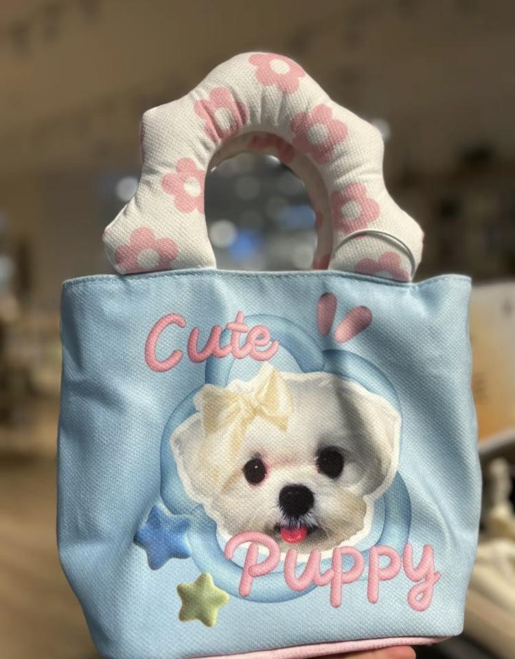 

JIAERDI Harajuku Sweet Cute Blue Puppy Tote Bag Women Printed Canvas Handbag Ladies Compact Bucket Shoulder Bags Purse 2025 New небесно-голубой