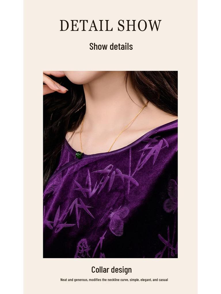 Da Vinci Code Bamboo-Inspired Gold Velvet Women’s Long-Sleeve Pants Set: Cozy Autumn/Winter Home Wear