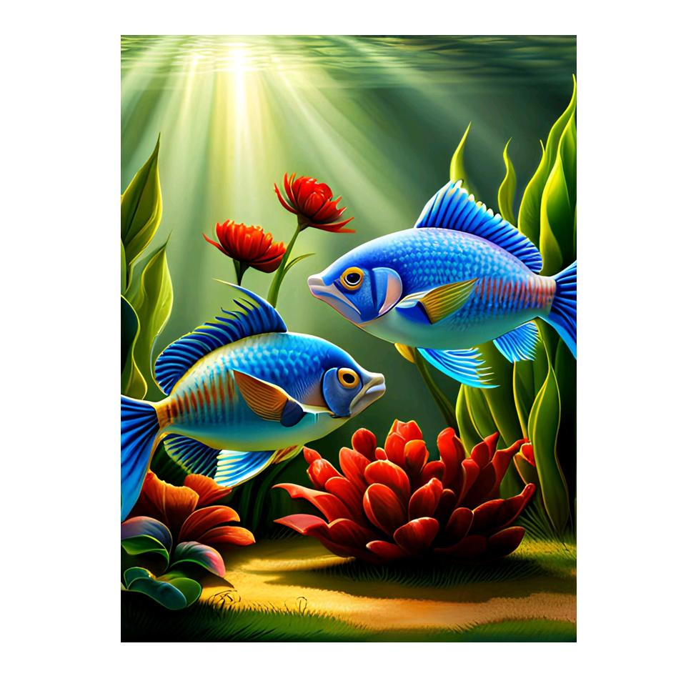 5D Pond Fish DIY Diamond Painted Fish Mosaic Art Diamond Embroidery Kit Handmade Inlaid Home Decoratio