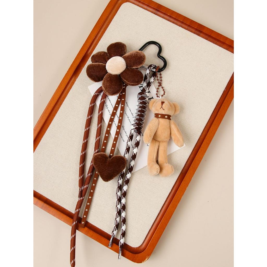 Cross-border explosion ins exquisite cartoon plush bear bag pendant velvet love flower versatile keychain pendant