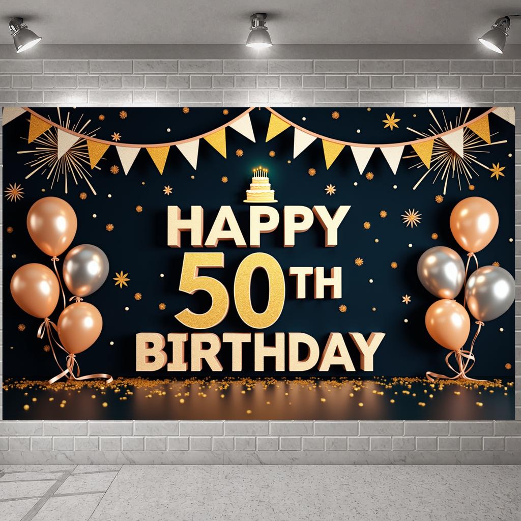 Birthday Background Dark Blue Background Adult Birthday Backdrop Happy 50th Birthday Banner Sparkle Firework Decor Banner