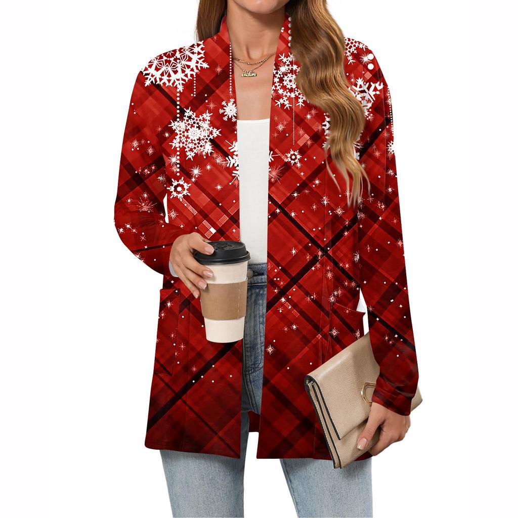 Women's Christmas Printed Lightweight Cardigan Long Sleeved Casual Loose Thin Fit With Pockets Cardigan Jacket