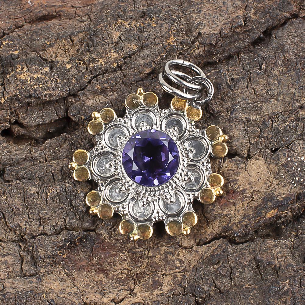 Iolite Pendant, Handmade Gemstone Pendant, 925 Solid Sterling Silver Pendant Antique Jewelry, For Engagement Gift