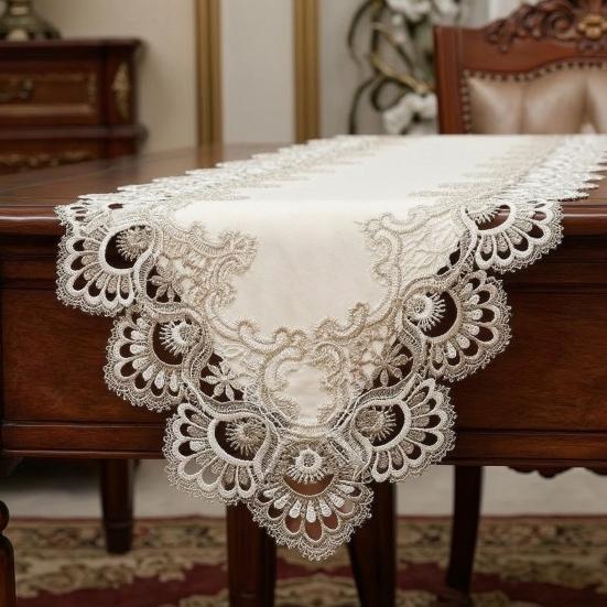 Lace Table Runner, Vintage Lace Dining Table Runner, Non Slip Coffee Table Runners, Waterproof Oil-Proof Table Runner with Exquisite Lace for Dining