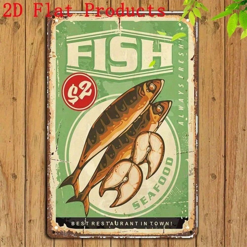 Vintage Metal Marine Poster, Retro Green Wall Decor for Cafe