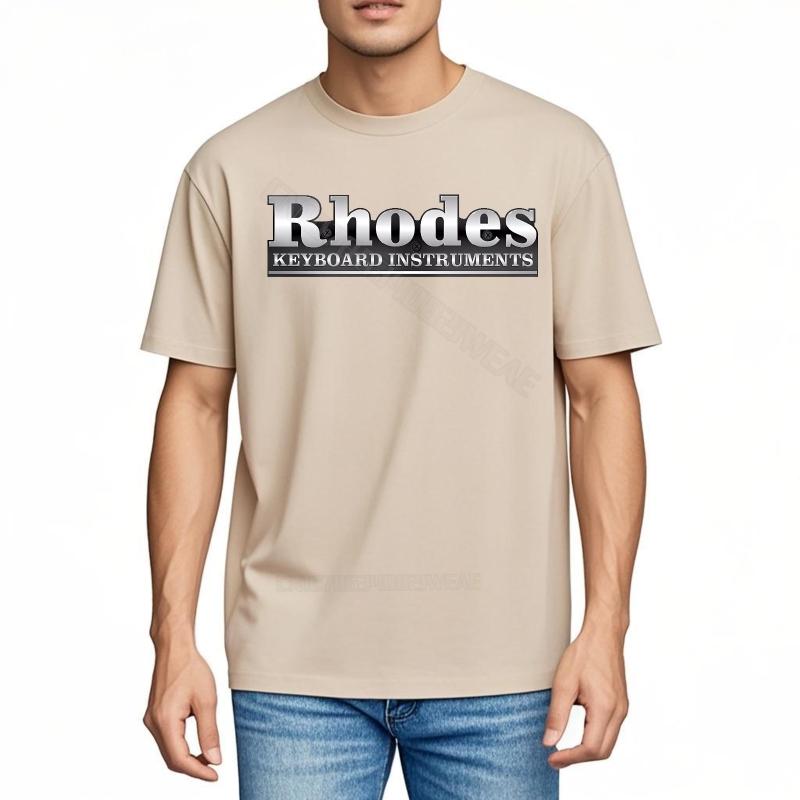 Rock T-Shirt Bequemes Freizeit-T-Shirt Rhodes Keyboard Instrument Unisex Auf Schwarz Rundhals Klassisches T-Shirt Cooles Minimalistisches T-Shirt Rundhals