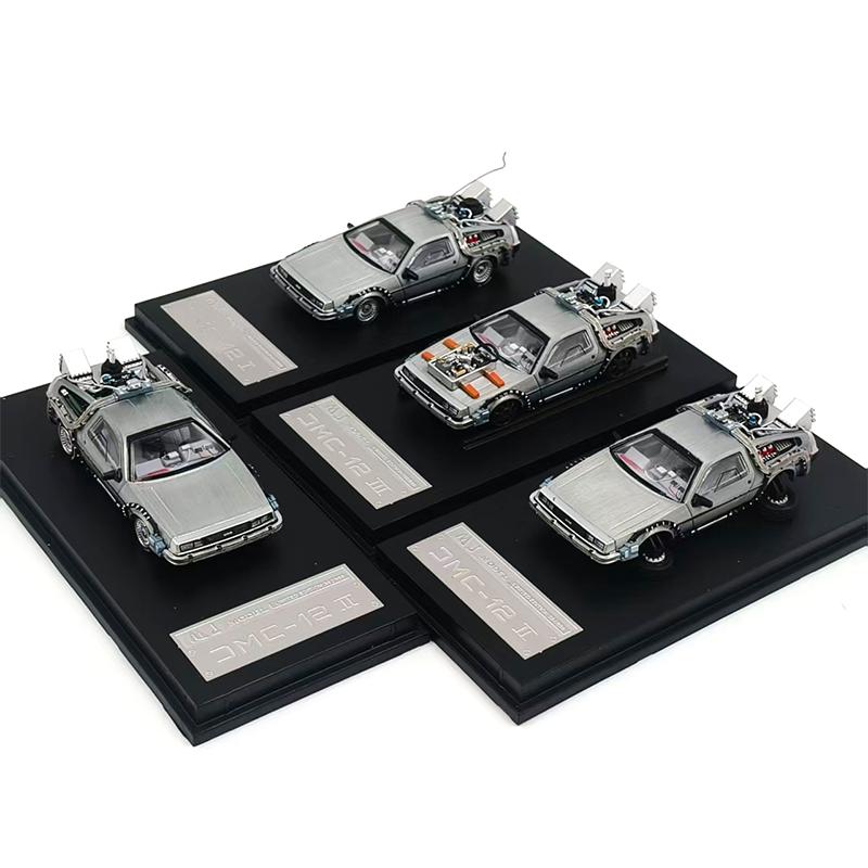 MJ 1:64 Back To The Future Time Machine DMC-12 Delorean Diecast Alloy Model Car Static Collection Decorated Holiday Gifts Toys