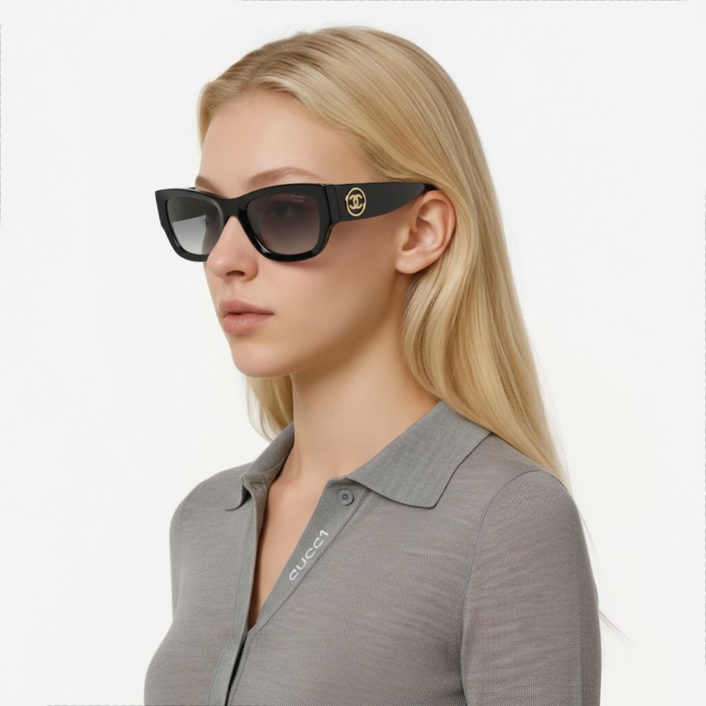Chanel Classic Double C Logo Irregular Shape Sunglasses Women sunglasses Black CH5507-C622S8
