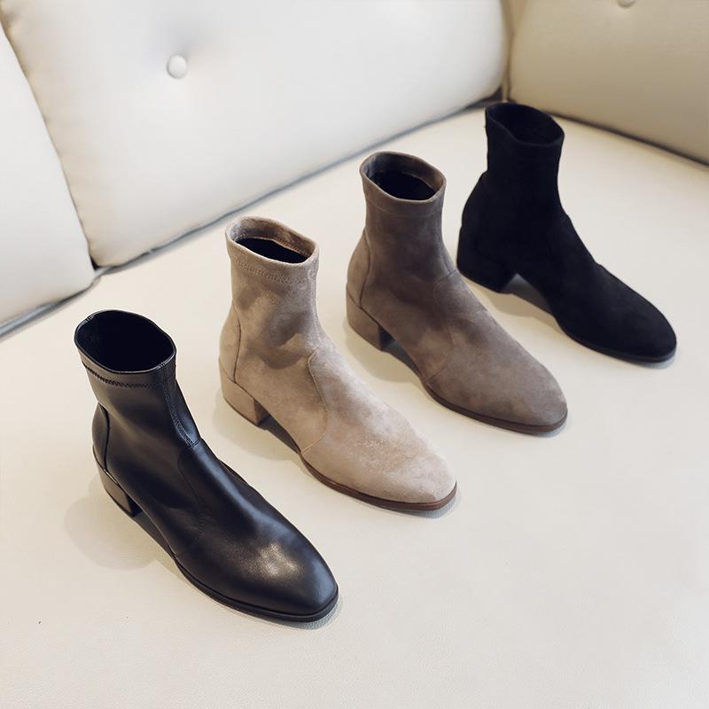 ~ Internet celebrity fashion British short boots four seasons thick super high heel women elastic thin confidential hair