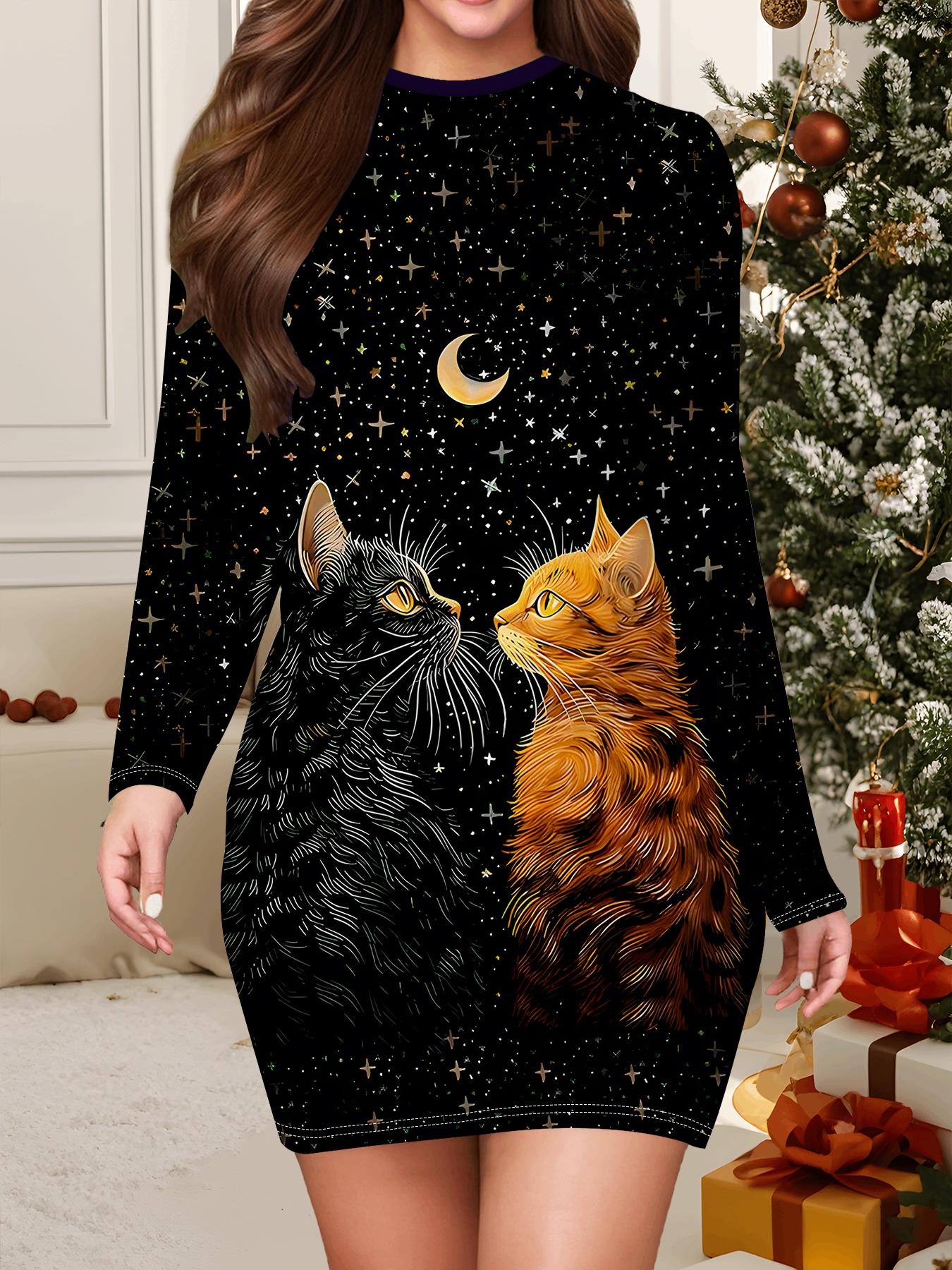 

2025 Autumn and Winter New Women s Hip-wrapped Dress,3D Cat Printing and Dyeing Women s Fashion Long-sleeved Round Neck Sexy Hip-wrapped Dress XXL жёлтый