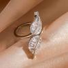 ZAKOL Luxury Leaf Adjustable Opening Rings for Women Copper Color Bridal Wedding Crystal Cubic Zirconia Fashion Zircon