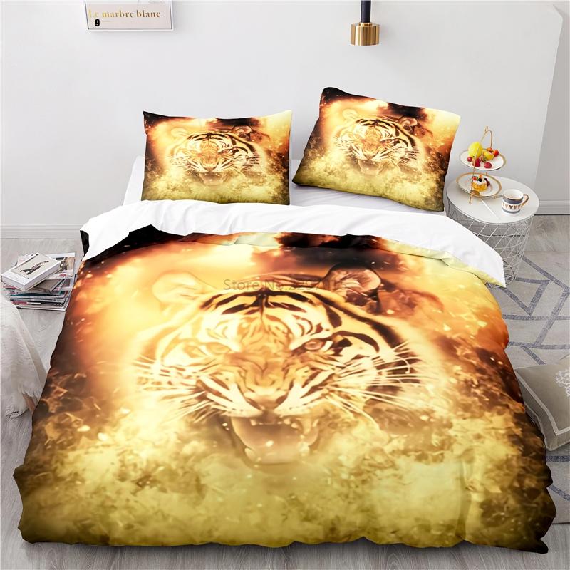 3d Flame Tiger Art Pattern Bedding Set Print Duvet Cover Set with Pillowcase Home Textile Adult Kids Twin Full Queen King Size