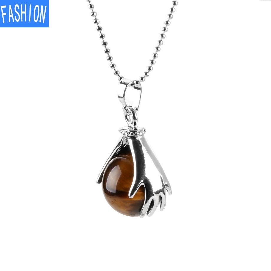 Palm Natural Stone Beads Crystal Pendant Necklace