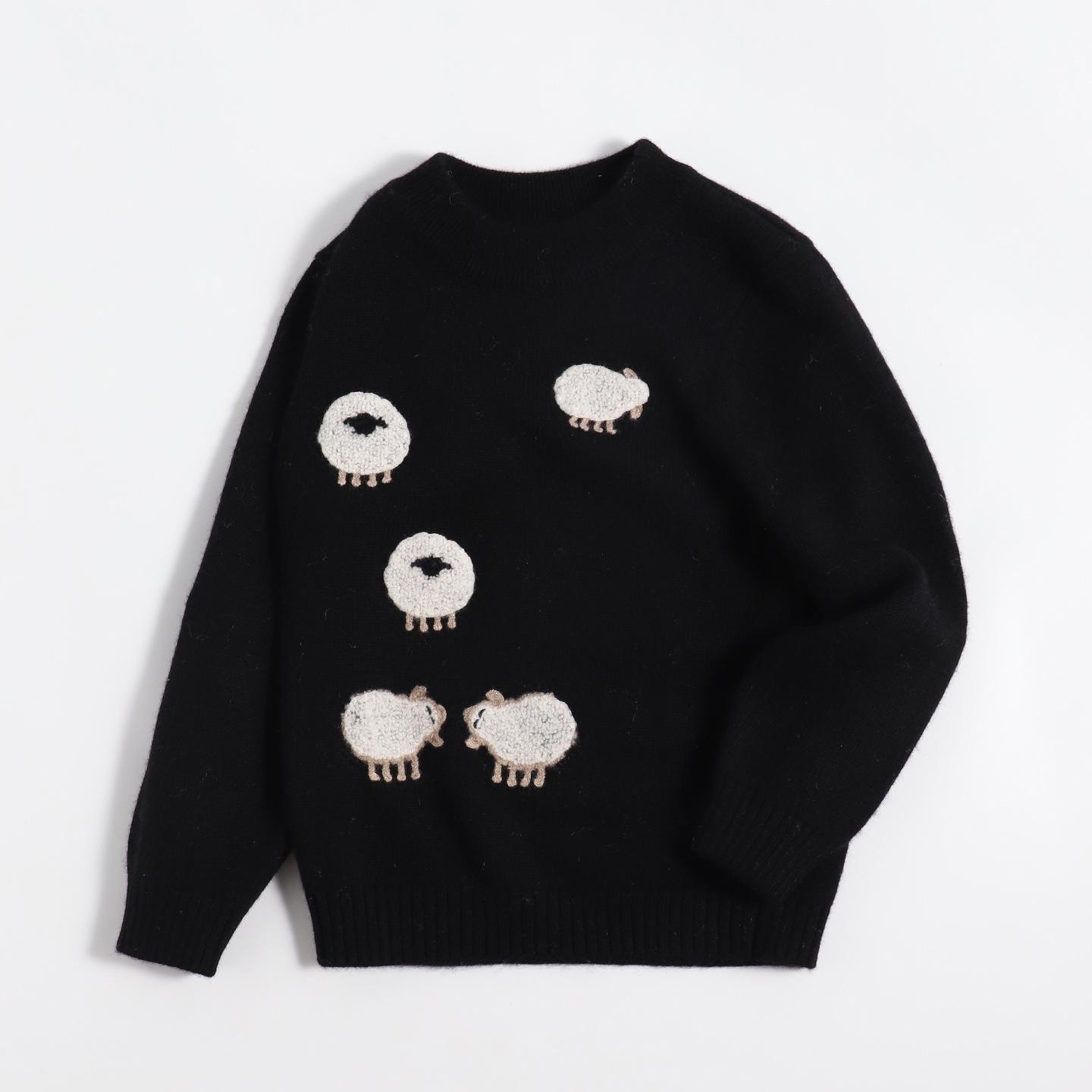 

Little Sheep Children s Cashmere Sweater - Black Knitwear, Thickened Versatile Cartoon Design 90 cm чорний