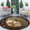 Retro Hedgehog Round Rug, Charming Non-Slip Mat for Patio, Garden, Bedroom, Living Room, Vintage Style Decor