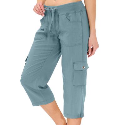 Pantaloni Capris de damă, casual, cu talie înaltă, cu snur, îmbrăcăminte de lucru