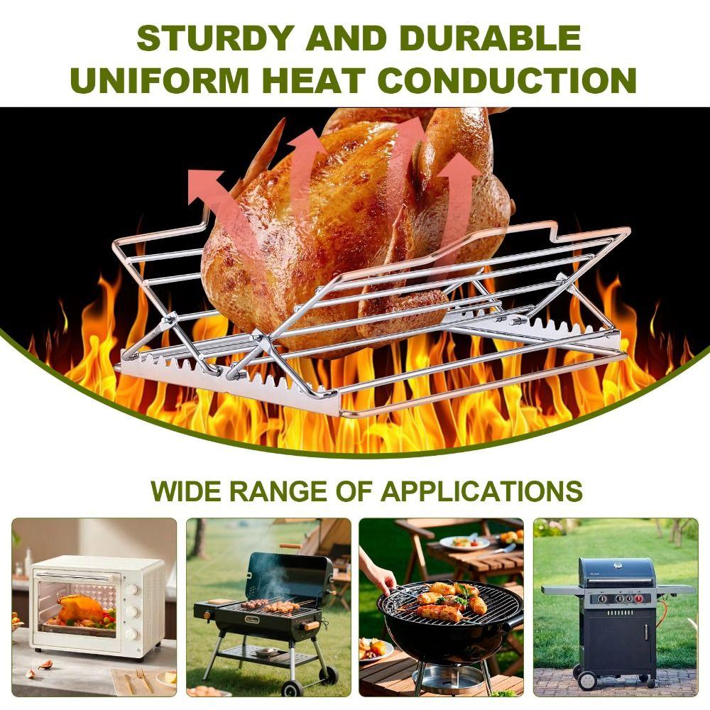 Adjustable Roasting Rack Non-Stick Turkey Chicken Rack Premium Foldable Oven Rack  Dishwasher