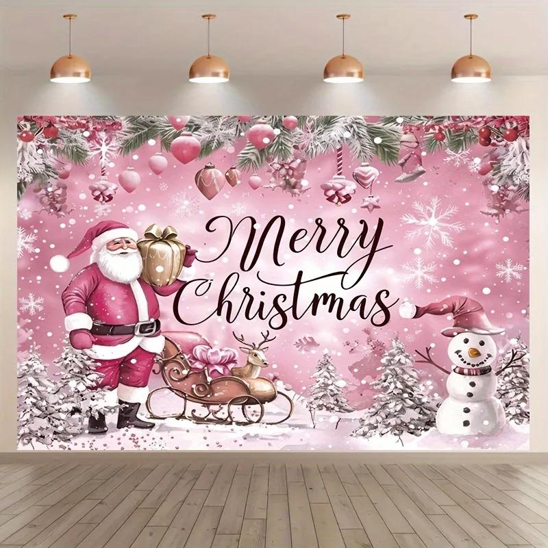 Flat banner 1 piece. Christmas-themed background fabric cute cartoon snow scene polyester materialZL