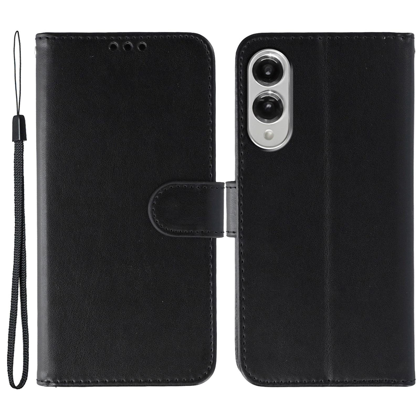 

For Samsung Galaxy S25 Edge Cases PU Leather Flip Wallet Phone Cover with Strap Black