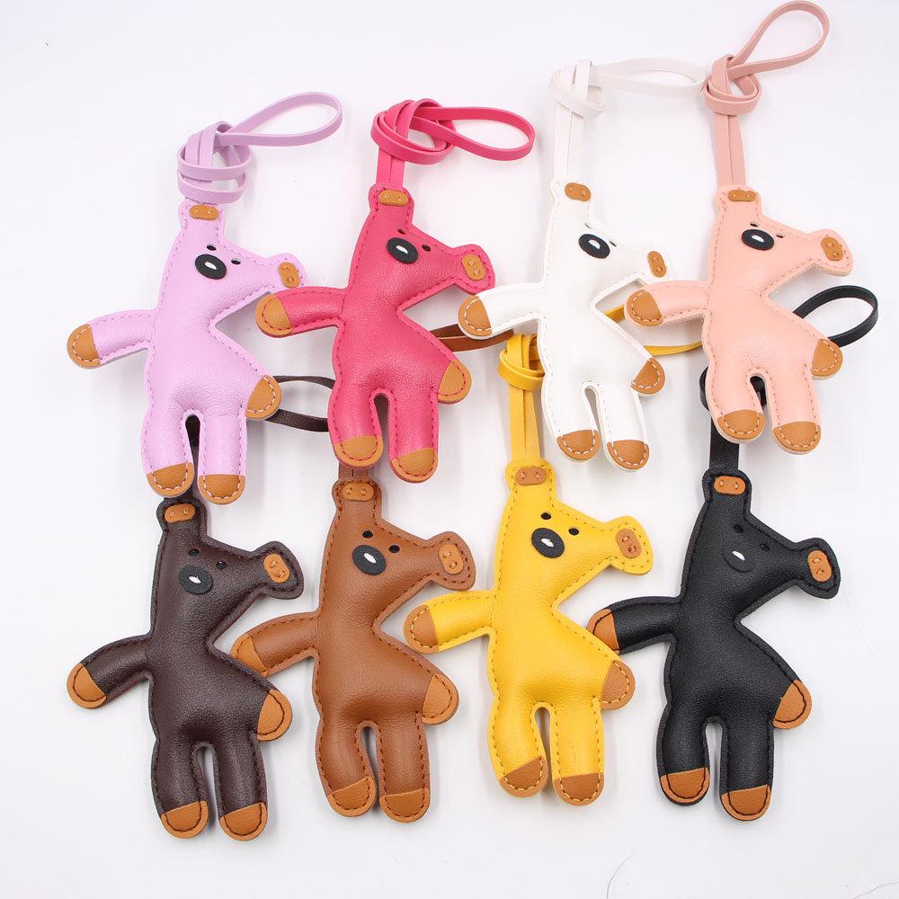 In Stock Cartoon Teddy Bear Leather Bag Pendant with Lanyard Accessories
