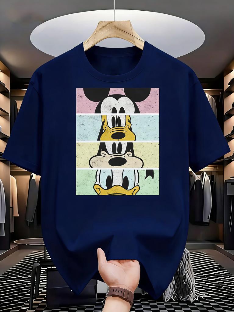 Disney Mickey and Friends Pattern Printed Tshirt Large Size Summer Mens Womens Casual Fashion Parent Child Top Daily Comfort