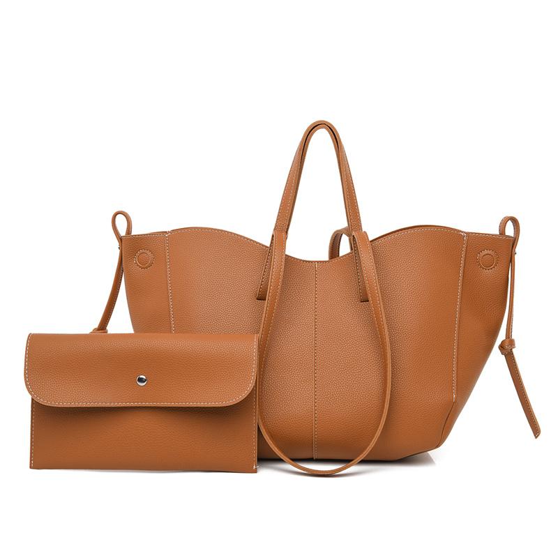 Fashi 2-in-1 Leder-Tragetaschen-Set für Damen, Große Schultertasche mit Litschi-Muster und passender Tasche für Arbeit, Einkaufen & Reisen