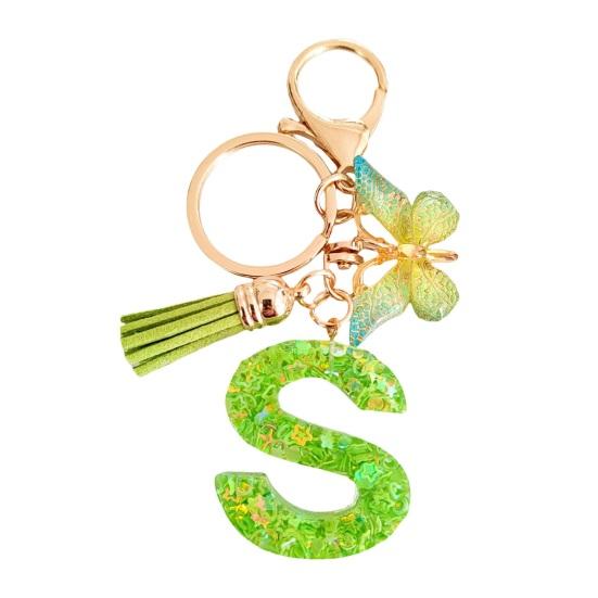 

2Pcs Initial Letter Keychains Green Butterfly Pendant Keychain Set Exquisite Relief Alphabet Keychain Pendant Best Friend Mom Daughter Granddaughter S