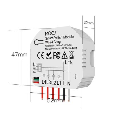 4 Gang Wi Fi Switch Module Wi Fi Intelligent Light Switch Voice Control APP Remote Control Share Function Independent