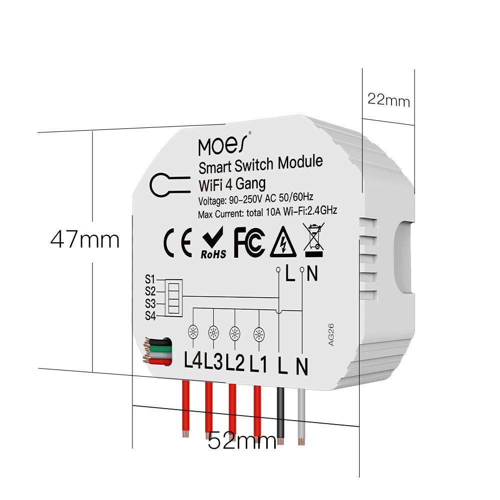 4 Gang Wi Fi Switch Module Wi Fi Intelligent Light Switch Voice Control APP Remote Control Share Function Independent
