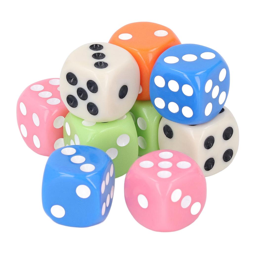 30PCS Colored Dice Set Plastic 6 Sided Standard Game Dice for Kids Classroom Math Learning White Blue Orange Pink Green