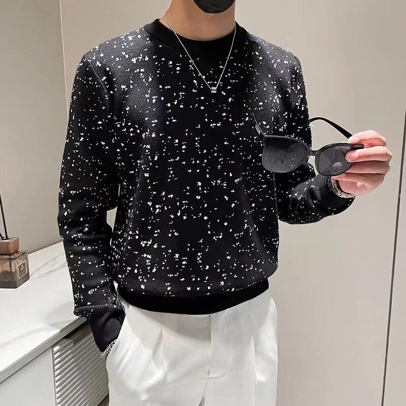 Spring 2024 Men's Sweater Patchwork Assorted Colors Skin-Friendly Fabric Fashion Versatile Top Casual Long-Sleeved Bottoming Shirt