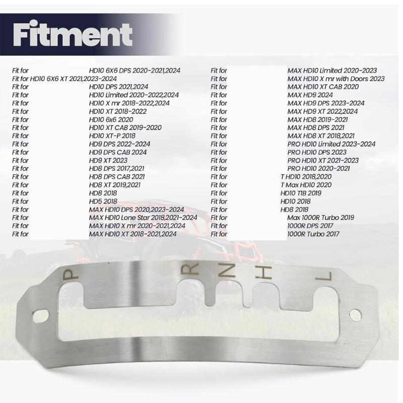 Brushed Metal Selector Gate Panel 707900608 707900506 for HD8 HD9 HD10 UTV Gear Console Replacement, with Marked P R N H L Layout and Defined Manual