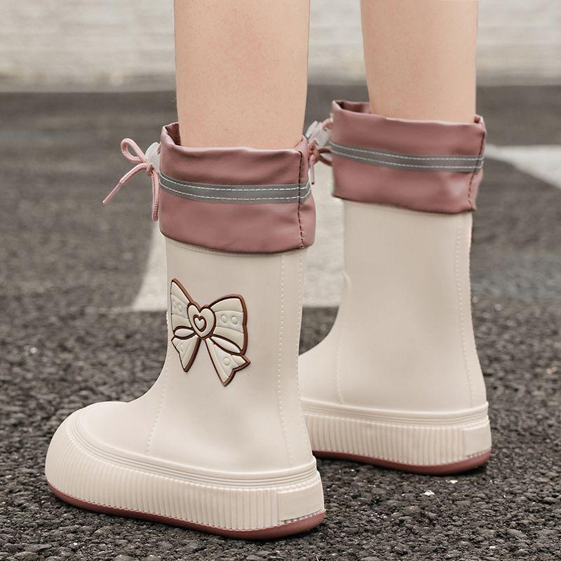 Women's Waterproof Rain Boots 2025 New Style Elastic Mid Calf Water Shoes NonSlip Rubber Boots Outdoor Fashion