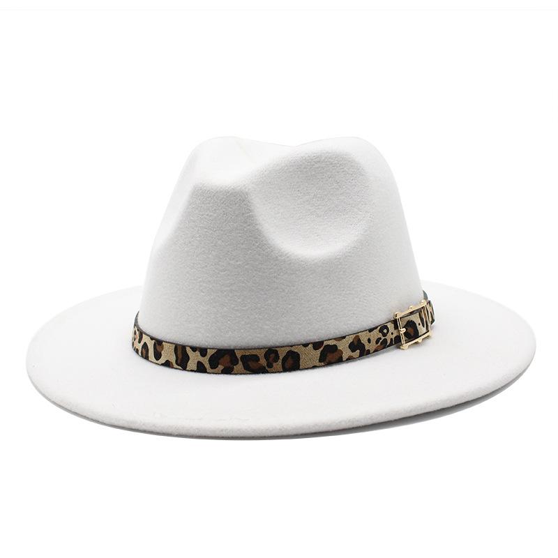 Woolen Top Hat Men'S And Women'S Leopard Print Hat Flat Brim Big Brim Jazz Hat Felt Hat