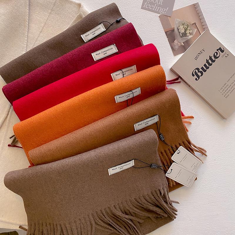 Winter Wool Scarf For Women Long Warm Cashmere Scarves Hijab Solid Lady Shawl Wrap Female Pashmina Bandana Head Scarfs New