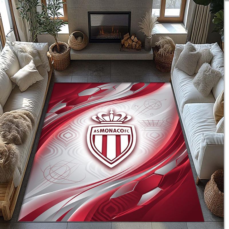 Monaco FC Soccer Football Pattern Soft Area Rug Non Slip Indoor Floor Carpet Sports Decor Mat for Bedroom