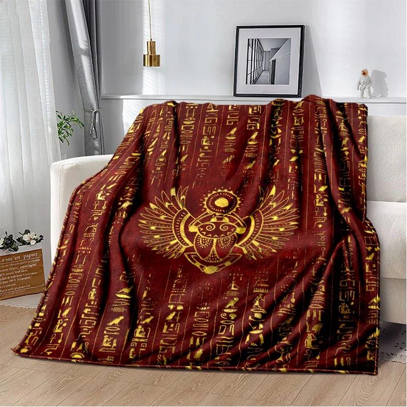 Ancient Egypt Blanket Mysterious Symbol Scarab Throw Blanket Soft Cover Eye of Horus Lightweight Warm Blankets for Bedroom Gifts