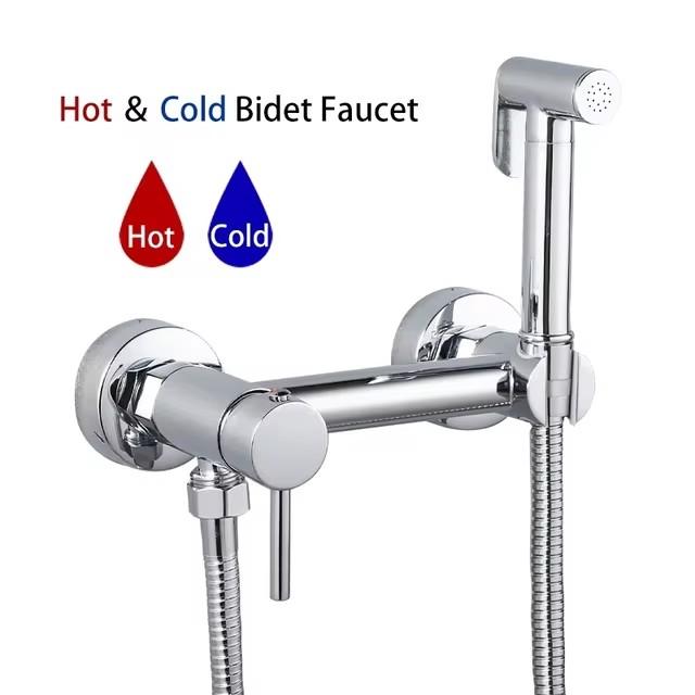Brass Faucet Shower Toilet Bidet Faucet Portable Sprayer Bathroom Toilet Bidet Hot and Cold Mixers Water Valve Jet Set