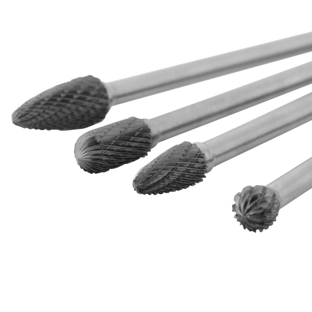 4pcs Cemented Carbide Rotary Files Double Cut Burr Set 6mm Shank Metalworking Tool