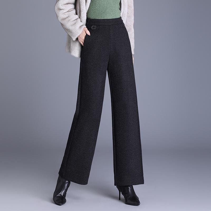 Women's Woolen High-Waisted Wide-Leg Pants: Winter 2025 Loose, Thick, Straight-Leg Casual Wear