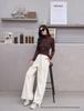 Women's High-Waisted Red Wide-Leg Pants - Slimming, Solid Color, Loose, Casual Fit for Spring & Autumn